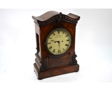 Simmons, Coleman St, London - a Regency flame mahogany bracket clock, the 8-day twin fusee movement with enamelled dial strik