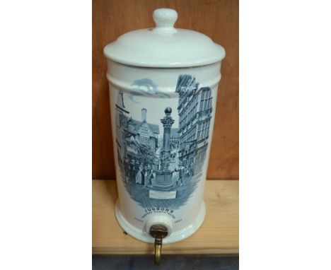 Judson's 'Perfect Purity' water filter, patented 1884, decorated with a transfer print of 'Ye Olde Water Conduit' London, 40 