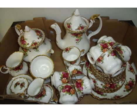 Selection of Royal Albert Old Country Roses including tea cups and saucers, coffee cups and saucers, tea plates, tea pot, cof