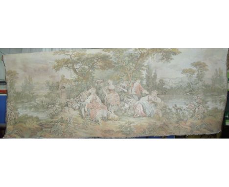 Large wall hanging needle point tapestry depicting classical scenes 