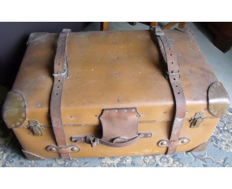 Large suitcase/trunk with leather straps and handles
