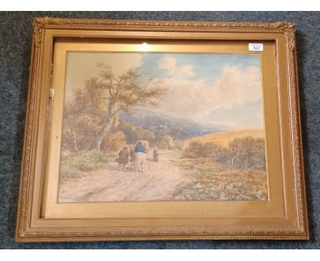 After David Cox (1783-1859), figures on a country lane, watercolour, bearing signature and date 1848, paper mounted on board,