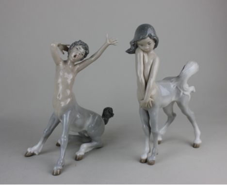 A pair of Lladro porcelain boy and girl centaur figures tallest 22cm high