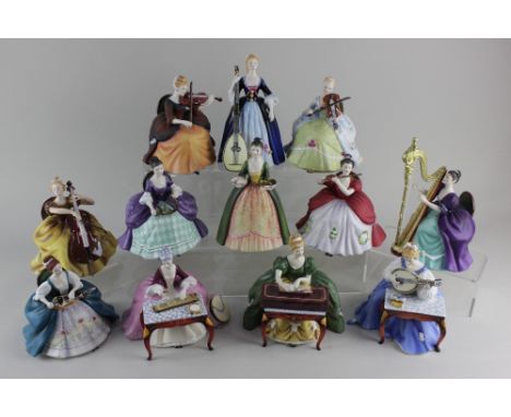 A set of twelve Royal Doulton porcelain limited edition figures of musicians modelled by Peggy Davies, all with original stan