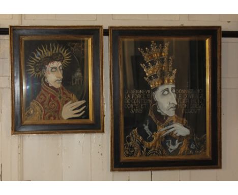 J A F Knox (20th century school), two paintings of religious figures, with inscriptions, gouache, one signed, largest 72cm by
