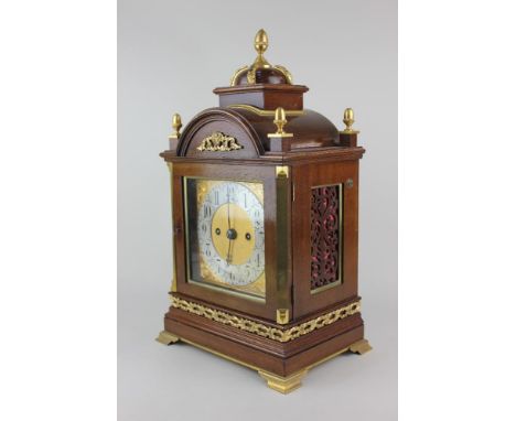 A mahogany ormolu mounted fusee bracket clock the dial inscribed 'A &amp; H Rowley, London', brass engraved dial with silvere