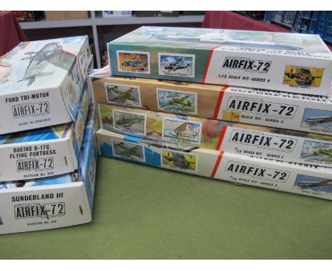 Seven Airfix 1:72nd Scale Plastic Model Aircraft Kits, to include Ford Tri-motor, Flying Fortress, Super Freighter, Fairey Ro