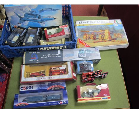 A Mixed Collection of Diecast, Tinplate Model Vehicles and Plastic Kits, to include KOVAP/Ace trains tinplate 1:43 bus (2), L