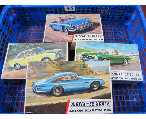 Four Airfix 33 Scale Plastic Model Kits, comprising of GB Sports, Mercedes 280 SL, Ford Escort, Aston Martin DB5, all series 