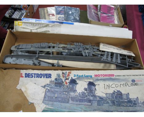 A Lindberg Blue Devil Destroyer Plastic Model Kit, (incomplete), box poor, a Squadron Kites 58 Inch Wing Span 'Wright Flyer' 