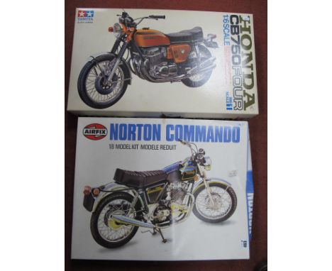 Two Plastic Model Motorcycle Kits, comprising of Tamiya #BS0601 1:6 scale Honda CB750 Four, Airfix #20480-6 1:8 scale Norton 