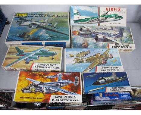 Seven 1:72nd Scale Plastic Model Aircraft Kits, to include Airfix B-25 Mitchell, S.M. 79 MK.II, Ilyushin II-28, Invade, Fokke