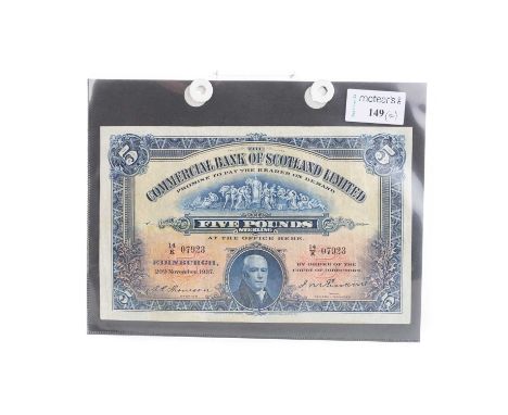THE COMMERCIAL BANK OF SCOTLAND TWO FIVE POUND NOTES (PITCAIRN BUST) 1937, 14/K 07923 and 1941, 14/H 38265, both Thomson and 
