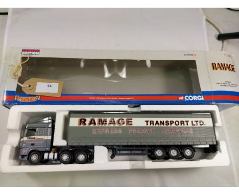 Manufacturer  - Corgi | Description - DAF XF Space Cab Curtainside - Ramage Transport | Stock Code - CC13217 | Notes - Fair -