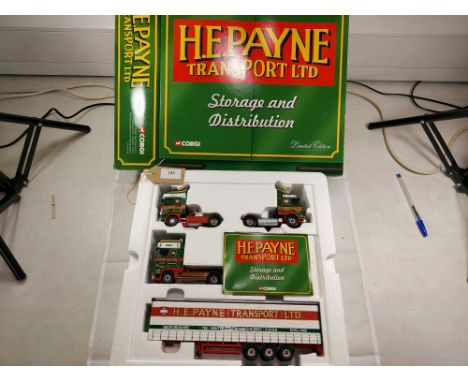 Manufacturer  - Corgi | Description - H E Payne Set - 3 Tractor Units &amp; Curtainside Trailer | Stock Code - CC99147 | Note