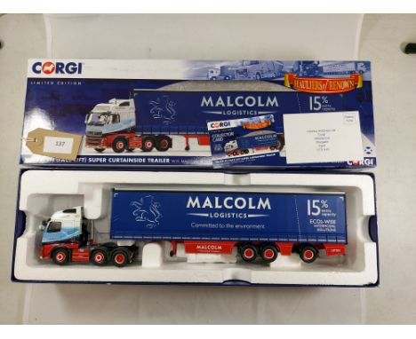 Manufacturer  - Corgi | Description - Volvo FH (Facelift) Super Curtainside Trailer - W H Malcolm | Stock Code - CC14032 | No