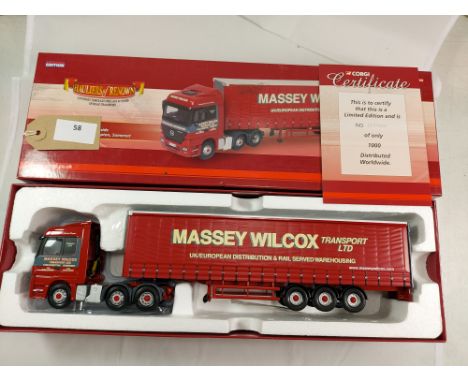 Manufacturer  - Corgi | Description - Mercedes Actros Curtainside - Massey Wilcox | Stock Code - CC13819 | Notes - VGC-Box go