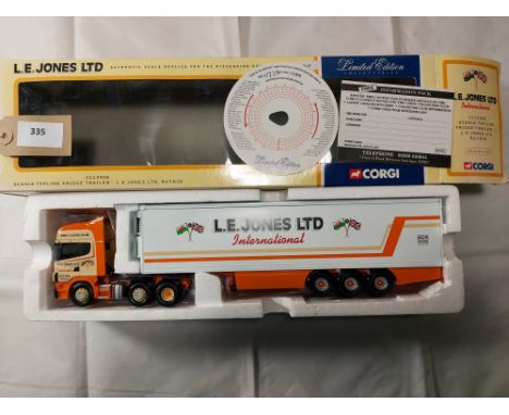 Manufacturer  - Corgi | Description - Scania Topline Fridge Trailer - L E Jones | Stock Code - CC12908 | Notes - VGC - Box wo