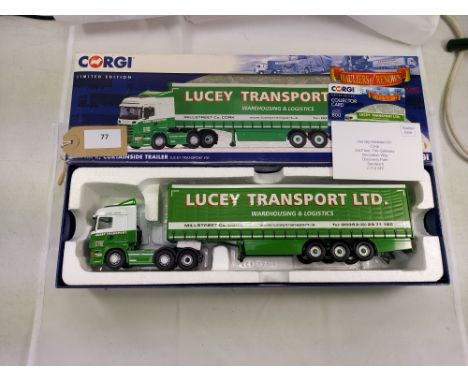 Manufacturer  - Corgi | Description - Scania R Curtainside - Lucey Transport Ltd | Stock Code - CC13777 | Notes - VGC- Box sl