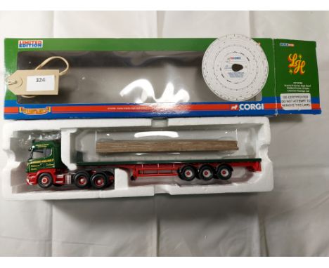 Manufacturer  - Corgi | Description - Scania R Series High Roof Flatbed Trailer &amp; Rails - Lawsons Haulage | Stock Code - 