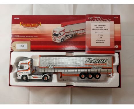 Manufacturer  - Corgi | Description - Scania R Curtainside - Barry Haulage Ltd | Stock Code - CC13725 | Notes - VGC - box ok|