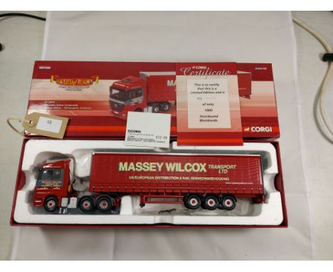 Manufacturer  - Corgi | Description - Mercedes Actros Curtainside - Massey Wilcox | Stock Code - CC13819 | Notes - GC-Box sli