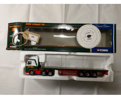 Manufacturer  - Corgi | Description - DAF XF Space Cab &amp; Flatbed Trailer - Eddie Stobart Ltd | Stock Code - CC13207 | Not