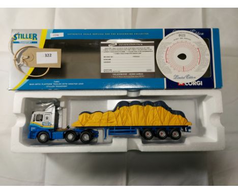 Manufacturer  - Corgi | Description - MAN Artic Platform Trailer with sheeted load - Stiller Transport | Stock Code - 76801 |