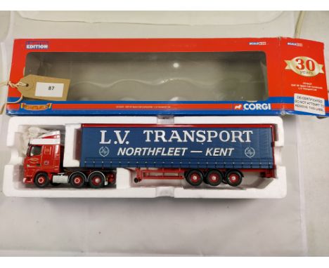 Manufacturer  - Corgi | Description - DAF XF Space Cab Curtainside - L V Transport | Stock Code - CC13227 | Notes - GC-Box wo