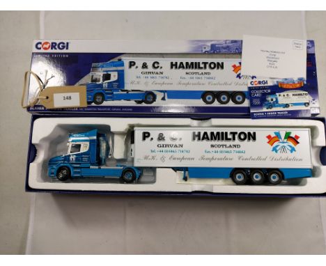 Manufacturer  - Corgi | Description - Scania T &amp; Fridge Trailer - P&amp;C Hamilton | Stock Code - CC12825 | Notes - VGC -
