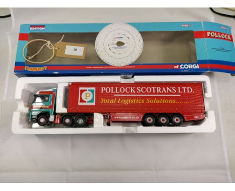 Manufacturer  - Corgi | Description - Mercedes Benz Actros Curtainside - Pollock (Scotrans) Ltd | Stock Code - CC13809 | Note