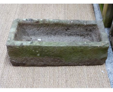 Carved natural stone rectangular trough, L72 x W31 x H20cm