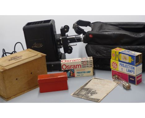 1930s Leitz 35mm projector with Leitz Hektor 10cm lens, together with a cased Leica Eldia contact printer, period literature,