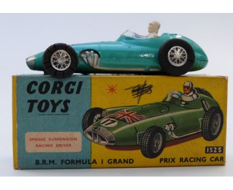 Corgi Toys diecast model B.R.M. Formula 1 Grand Prix Racing Car with turquoise body, white driver and racing number 1 152S, i