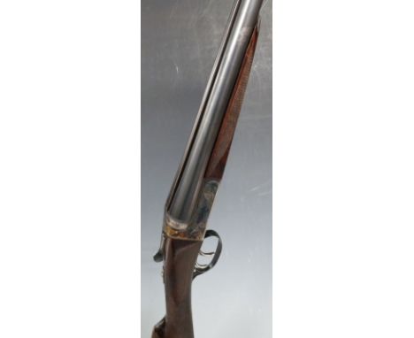 AYA 4A 12 bore side by side ejector shotgun with named and engraved locks, engraved underside, trigger guard, top plate and t