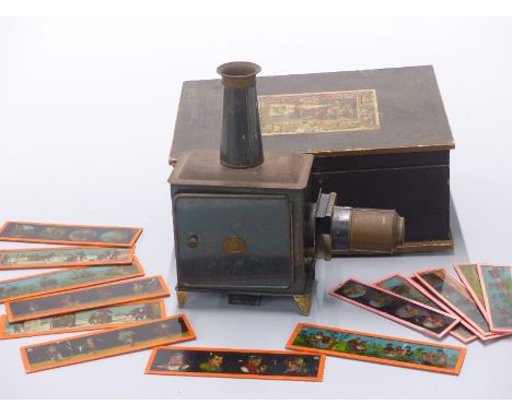 Ernst Plank late 19thC magic lantern in original box with slides