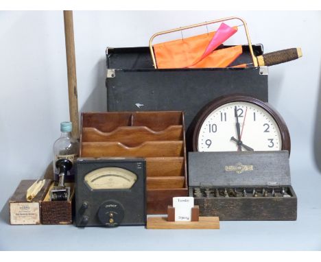 Smiths Bakelite wall clock, galvanometer, desk stamp, letter rack etc&nbsp;