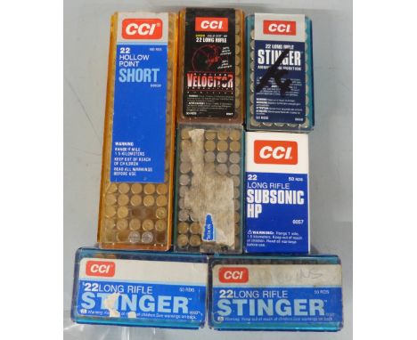 Two hundred and eighty CCI Velocitor, Stinger, and similar .22 rifle cartridges together with a collection of air rifle pelle