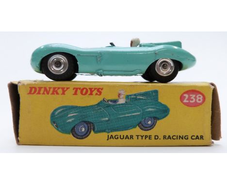 Dinky Toys diecast model Jaguar Type D, Racing Car with turquoise body and white driver 238, in original box.&nbsp;