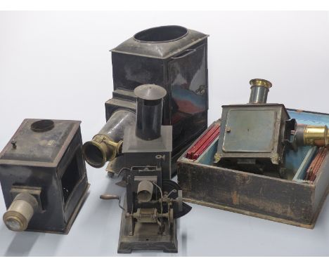 Four magic lantern and similar projectors including a boxed German J S&nbsp; example