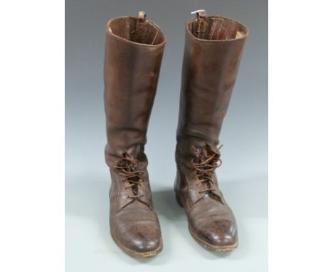 Pair of vintage leather gentleman's riding or similar boots, possibly WWI military, approximately size 8