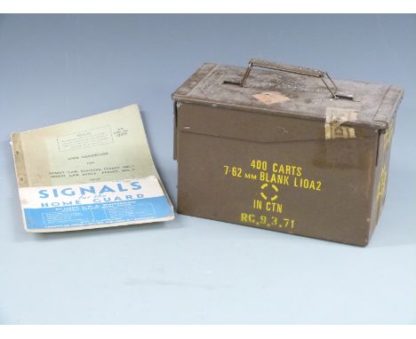 Ferret scout car manual, signals for the home guard booklet and an ammunition box