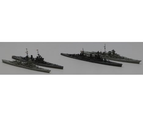 Four Neptune Models diecast model waterline ships Prince of Wales 11018, Hood 1110, Bismarck 1002 and Eugen 1030