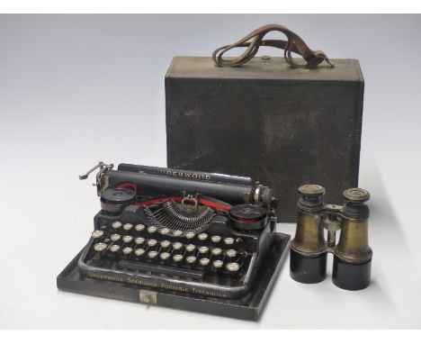 Underwood standard portable vintage typewriter in carry case together with a pair of Gregory binoculars&nbsp;