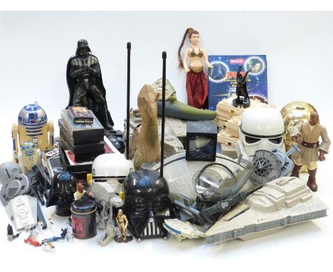 A large collection of Star Wars figures, vehicles and accessories including alarm clock, tapes, Revell kits, Tazo etc&nbsp;