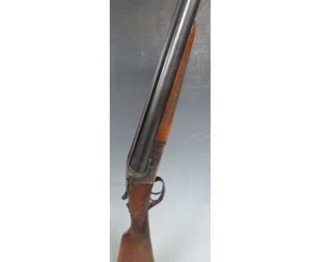 Laurona 12 bore side by side ejector shotgun with engraved locks, trigger guard, underside, top plate and thumb lever, cheque