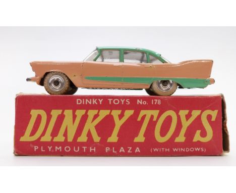 Dinky Toys diecast model Plymouth Plaza (with windows) with salmon and mint body, white tyres and chrome hubs 178, in origina