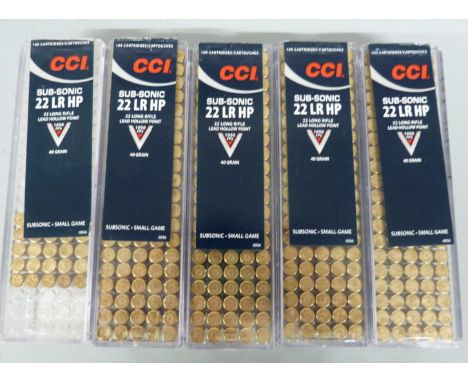Four hundred and twenty nine CCI Sub-Sonic .22 LR HP rifle cartridges, in original boxes. PLEASE NOTE THAT A VALID RELEVANT F