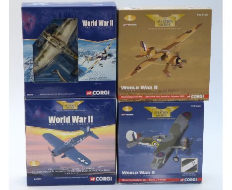 Four Corgi The Aviation Archive 1:72 scale limited edition&nbsp;diecast model World War II areoplanes, Westland Lysander Mk1 