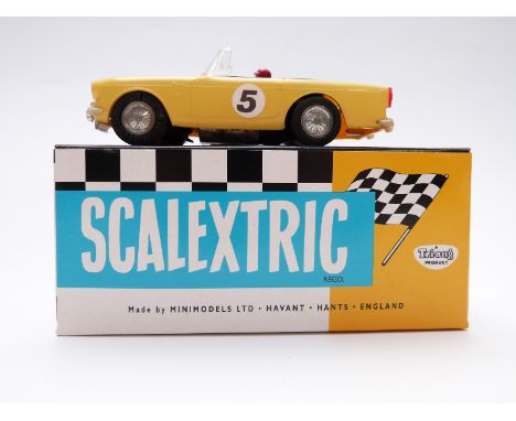 Tri-ang Scalextric model motor racing/ slot car Sunbeam Tiger racing car with yellow body, black interior, chrome bumpers and